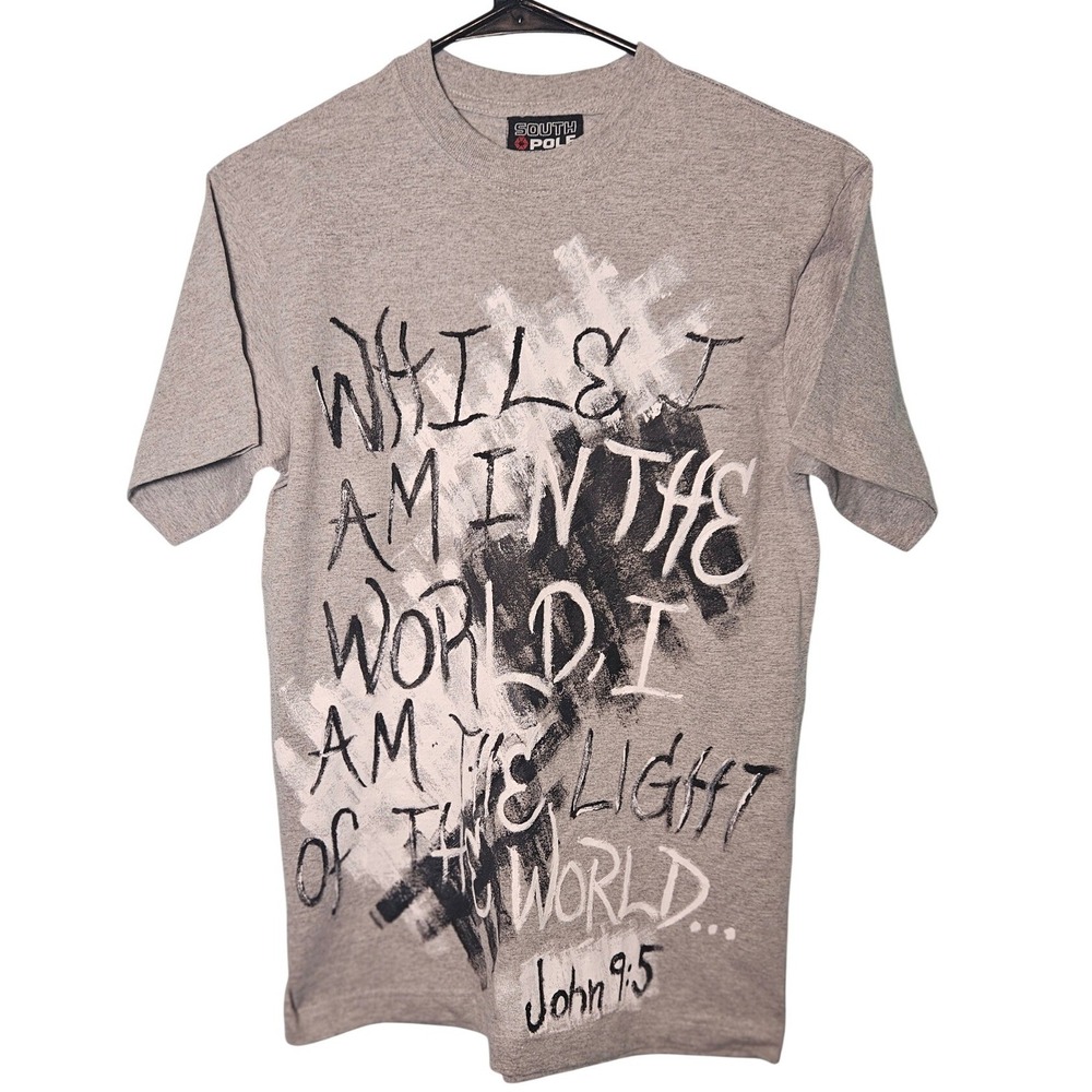 Southpole Mens John 9:5 Light of the World Graphic T-Shirt Gray Small Skater